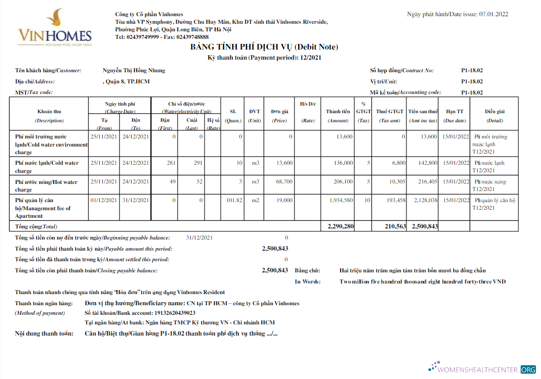 download download VIETNAM VINHOMES utility bill Word and PDF template PDF template PDF template